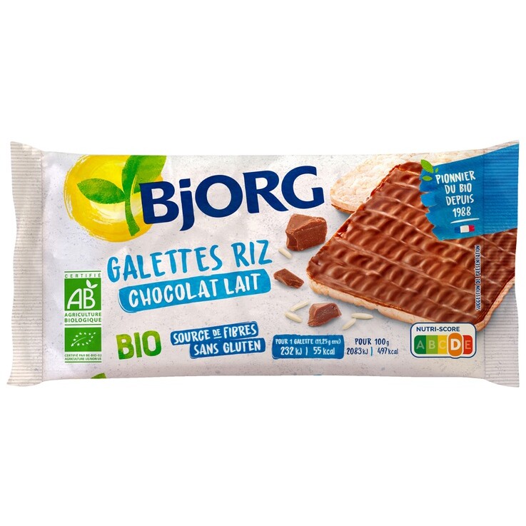 Galettes riz fines chocolat lait 90g - Bjorg