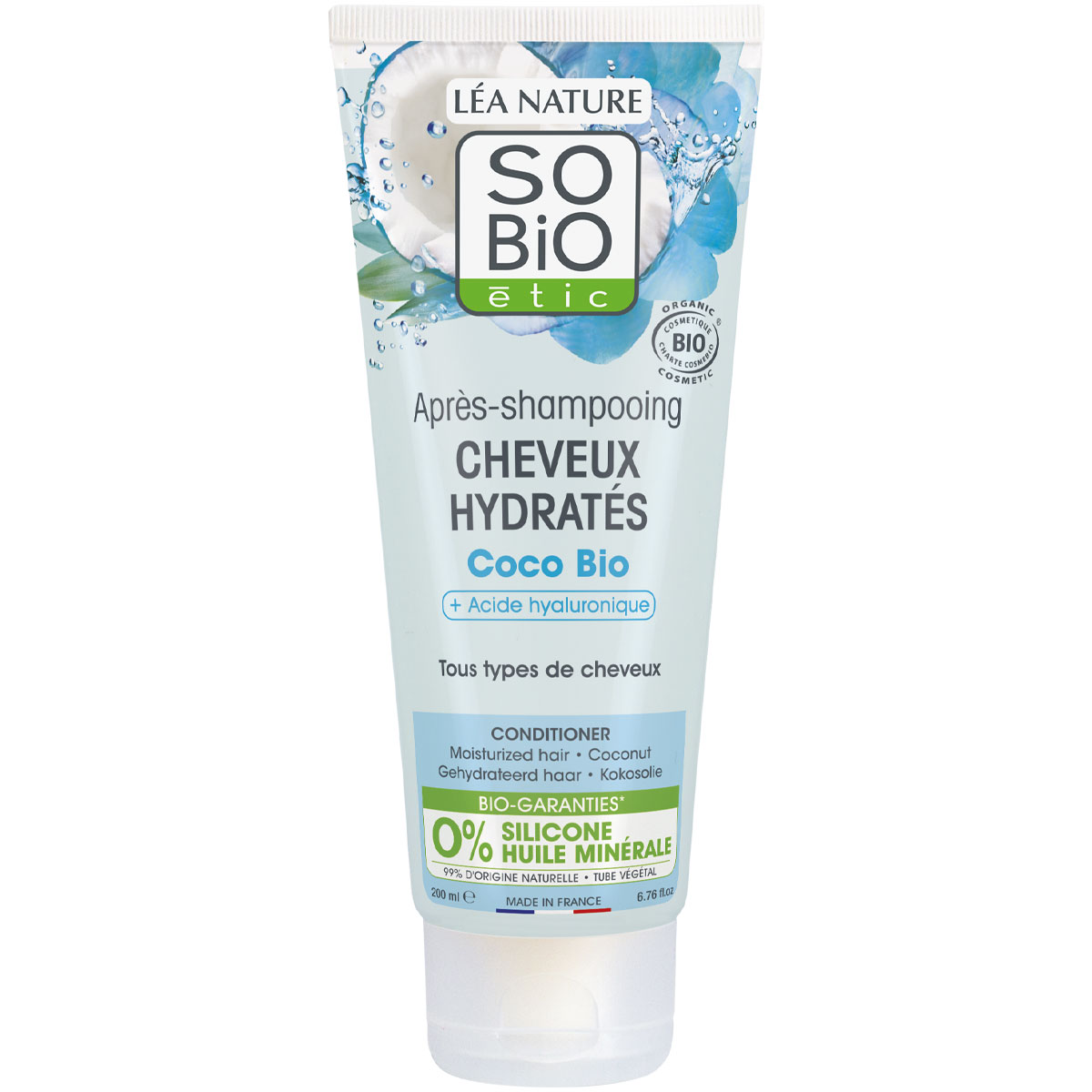 Après-shampoing hydratant bio - Acide hyaluronique & coco - Tous types de cheveux - 200 ml