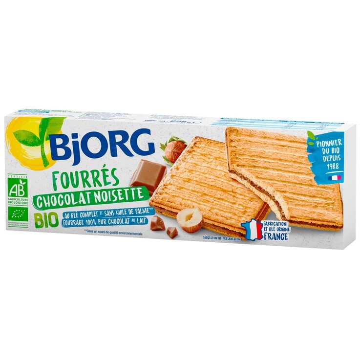 Biscuits bio fourrés au chocolat au lait & aux noisettes - 225 g