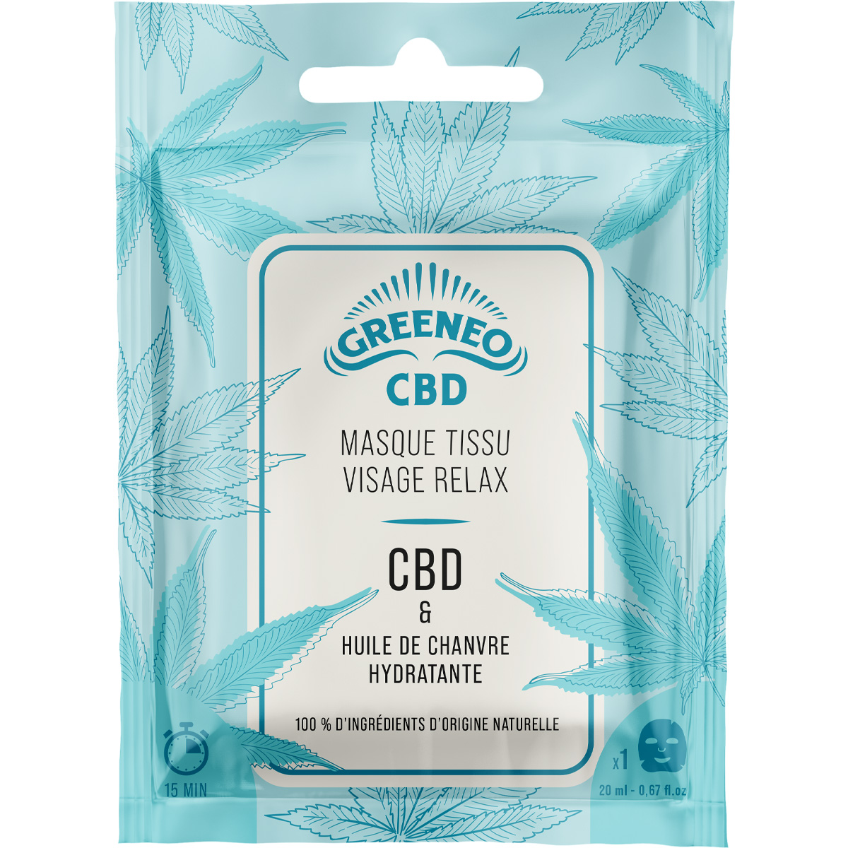 Masque en tissu hydratant au CBD - Relax - Visage - 20 ml