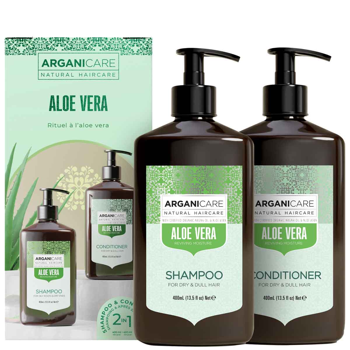 Coffret shampoing & après-shampoing revitalisant - Aloe vera - Cheveux secs & ternes - 2 x 400 ml