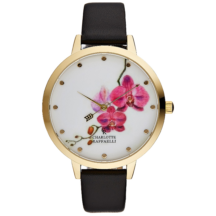 CHARLOTTE RAFFAELLI Montre Cuir noir dor Cadran motif