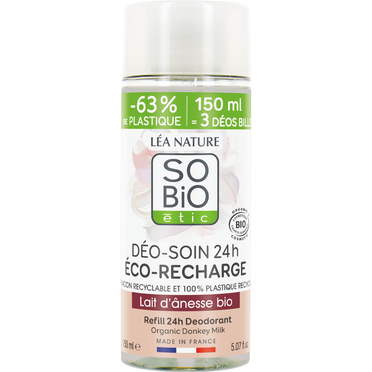 Recharge déodorant roll-on hydratant bio - Lait d'ânesse - 150 ml