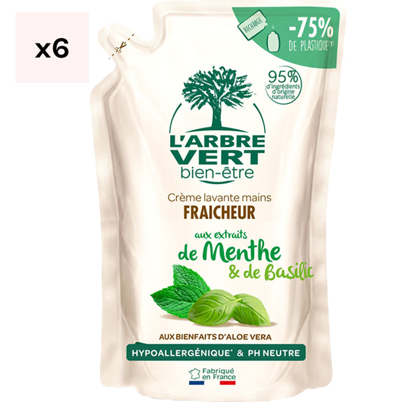 Recharges crème lavante mains - Menthe & basilic - 6 x 300 ml