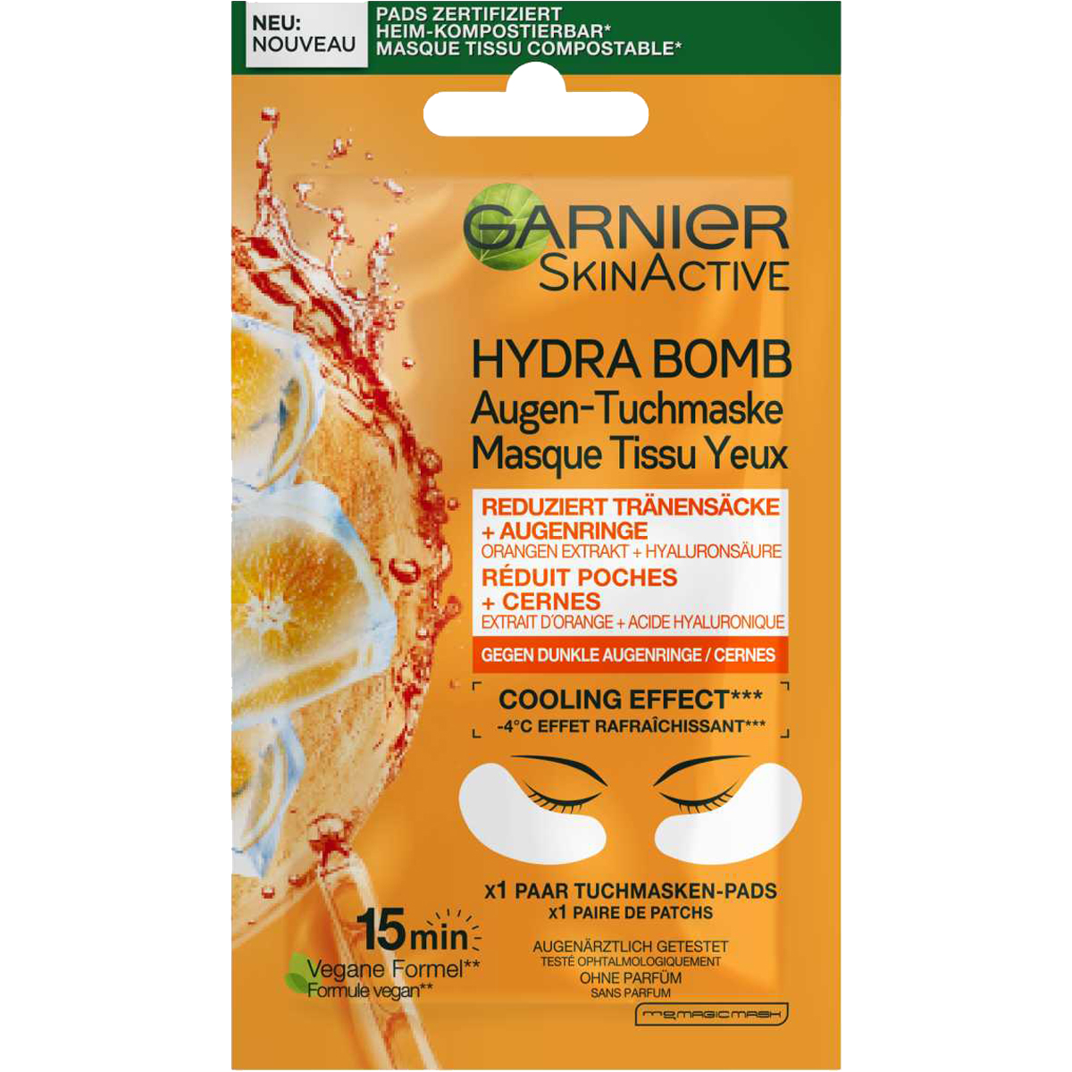 Masque tissu anti-fatigue - Hydrabomb - Jus d'orange - Yeux - 1 paire