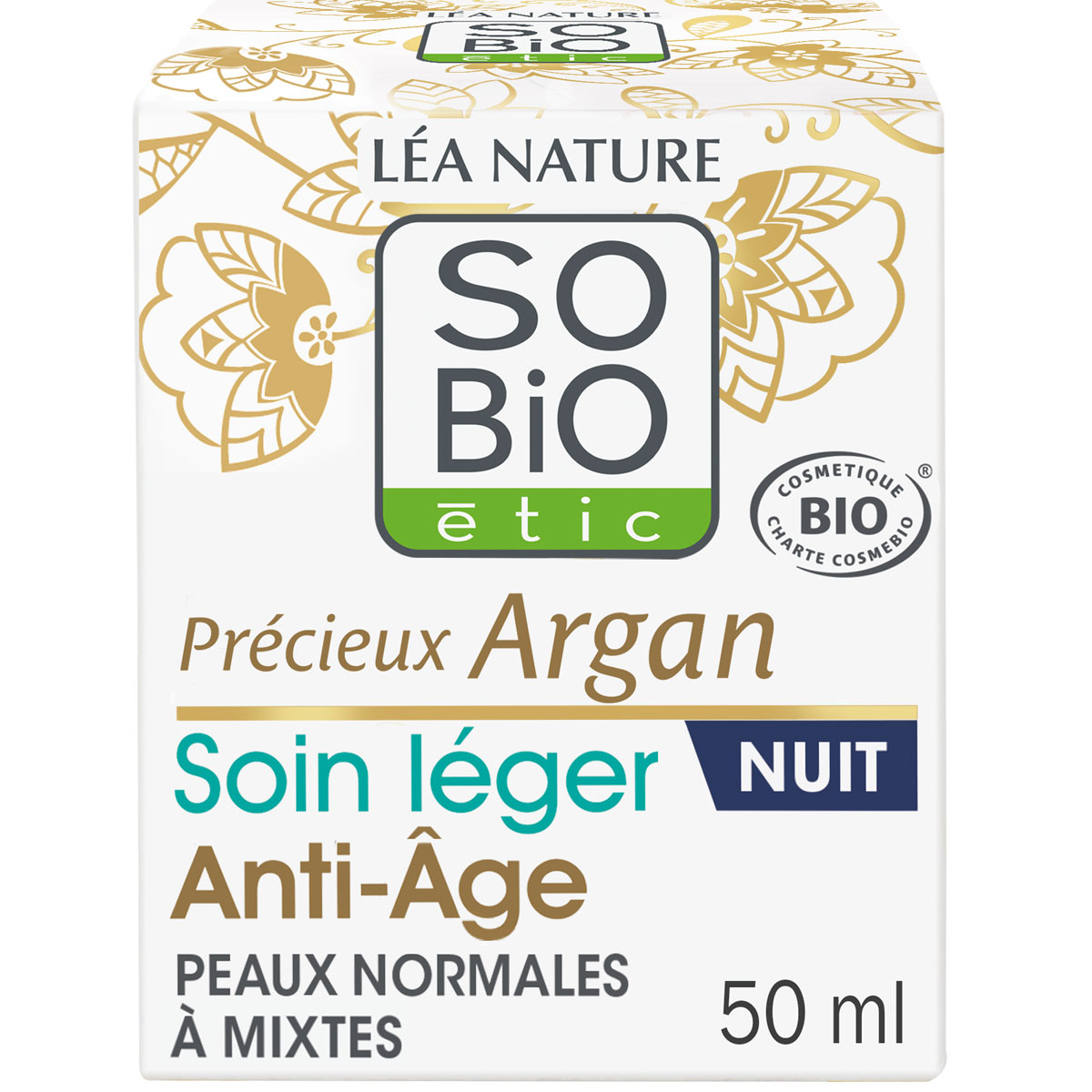 Soin léger anti-âge nuit bio - Huile d'argan - Peaux normales à mixtes - 50 ml