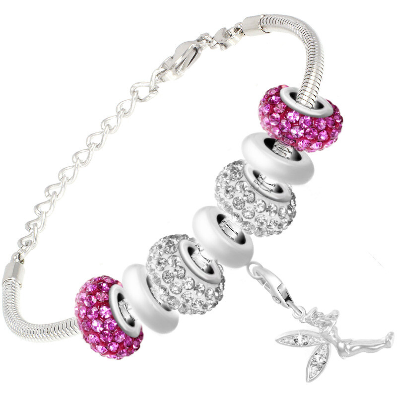 Bracelet - Charms, fée & perles - Acier inoxydable & perles en acier