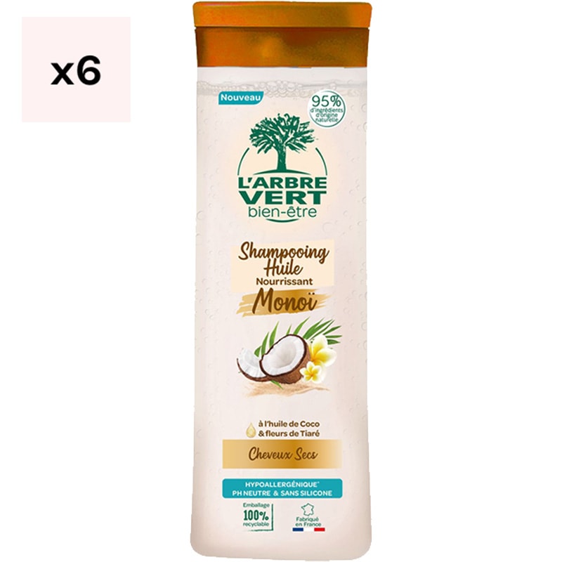 Shampoings nourrissants - Huile de coco, fleurs de tiaré & monoï - Cheveux secs - 6 x 250 ml