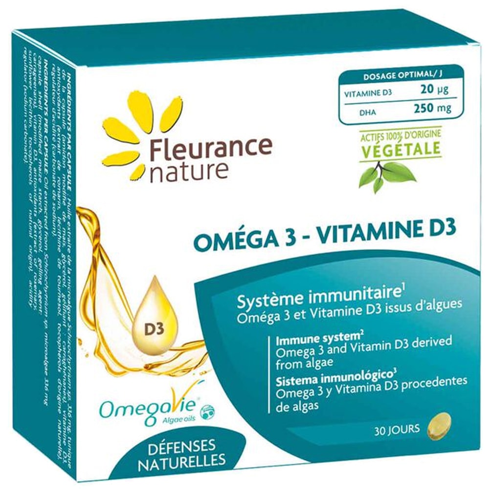 Compléments alimentaires Oméga 3 & Vitamine D3 - Booster d'immunité - 30 jours