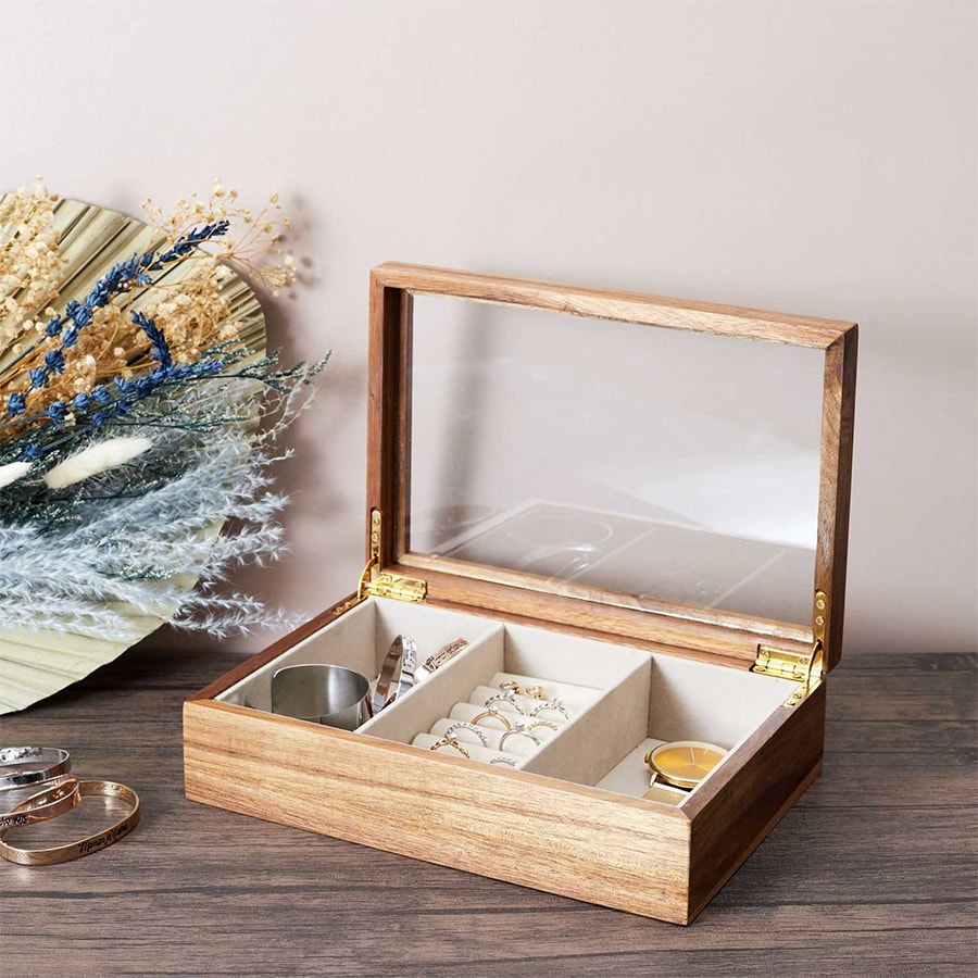Boite à bijoux - Verre & bois