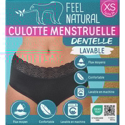Pack de 3 culottes menstruelles - Dentelle - 1 + 2 offertes  - Noir