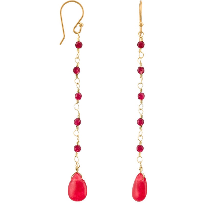 Boucles d'oreilles Rosie - Laiton doré & jade rouge