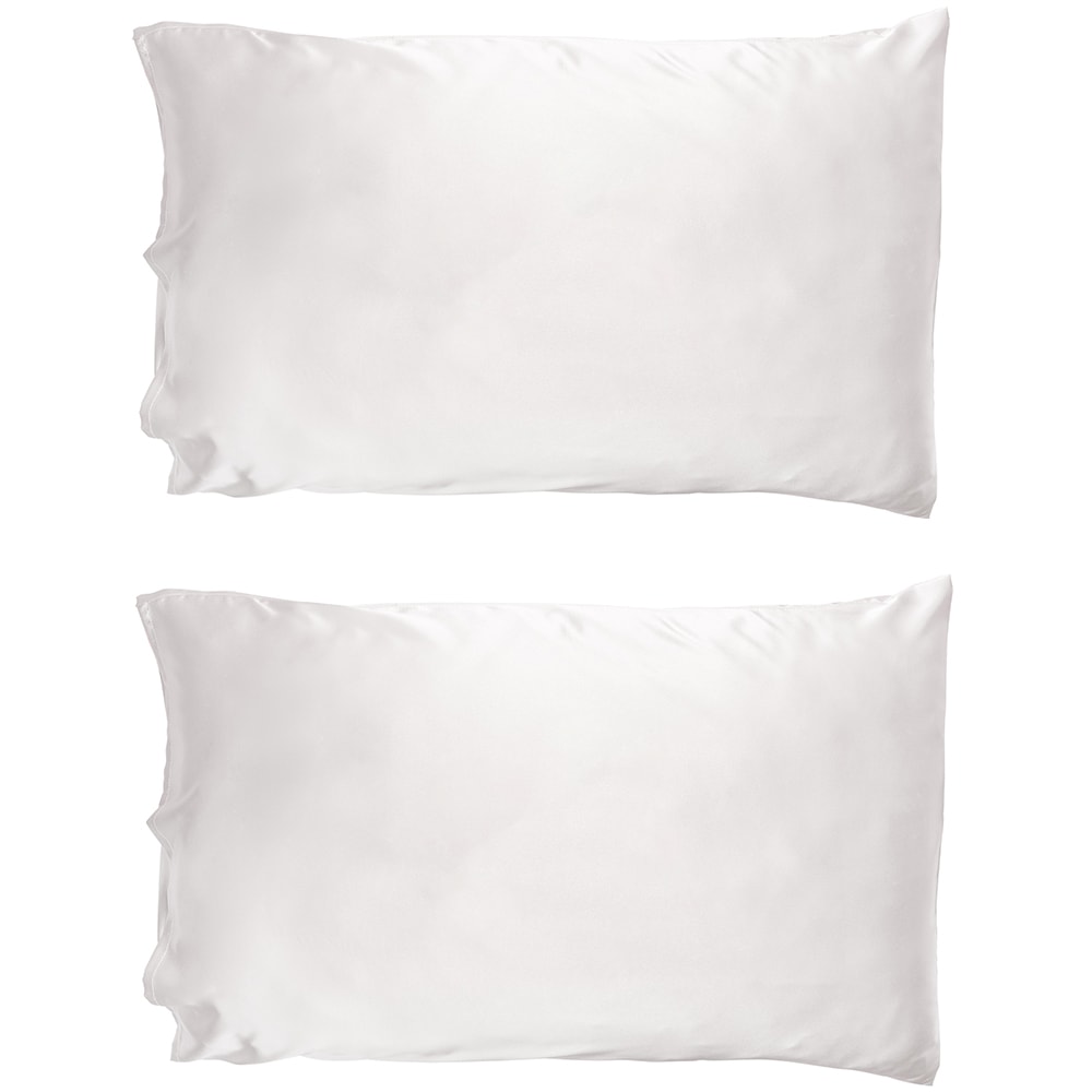 Duo taies d'oreiller en satin - Blanc - Blanc