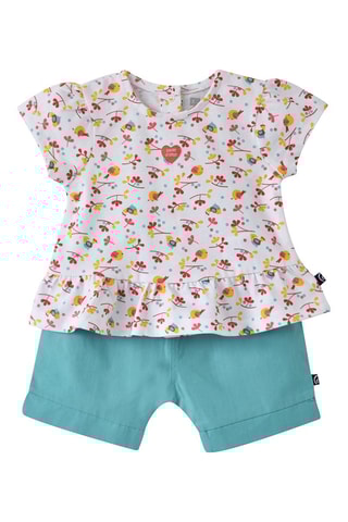 $T-shirt et short Emmanuella - Turquoise et blanc