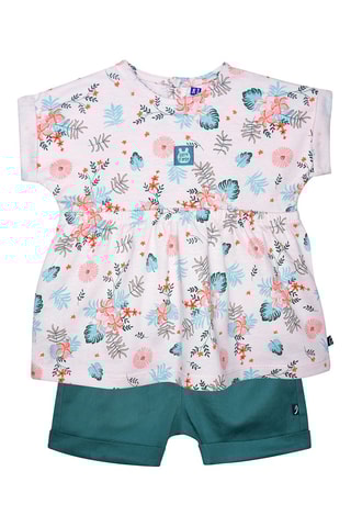 $Tunique et short Geraldine - Bleu canard et rose