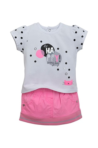 $T-shirt et jupe-short - Blanc et fuchsia