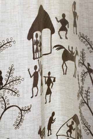 $Rideau à œillets en lin Kanour - Marron et beige - 135 x 270 cm
