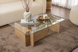 $Table basse Flavio - Transparent et imitation bois