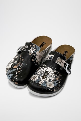 $Sabots Bee with Flowers - Noir et blanc