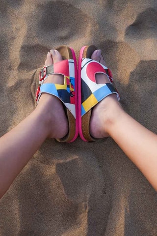 $Mules Bauhaus Birdie - Ecru et rouge