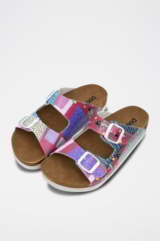 $Mules Patch Fish Vert et rouge framboise