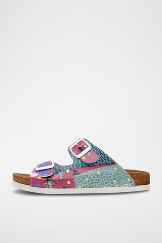 $Mules Patch Fish Vert et rouge framboise