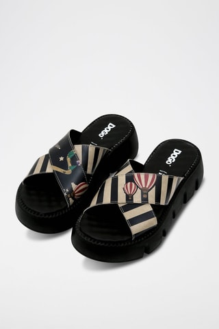 $Mules compensées en cuir vegan Let's Find a Place to Get Lost - Noir et beige