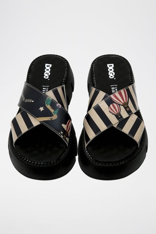 $Mules compensées en cuir vegan Let's Find a Place to Get Lost - Noir et beige
