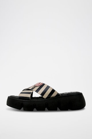$Mules compensées en cuir vegan Let's Find a Place to Get Lost - Noir et beige
