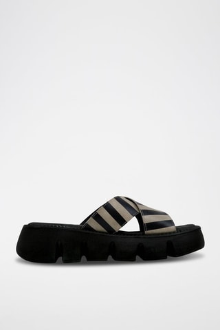 $Mules compensées en cuir vegan Let's Find a Place to Get Lost - Noir et beige