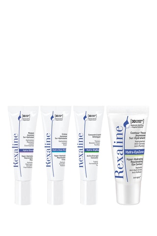 $4 Minis produits Hydra - Masque 10 ml, crème 10 ml, Contour yeux 5 ml et concentré actif 10 ml
