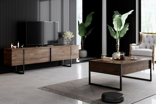 $Meuble TV 2 abattants Luxe - Imitation bois