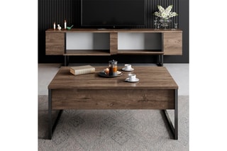 $Meuble TV 2 abattants Luxe - Imitation bois