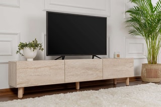 $Meuble TV 3 portes Alvin - Pieds en bois - 180 x 42 x 31,4 cm