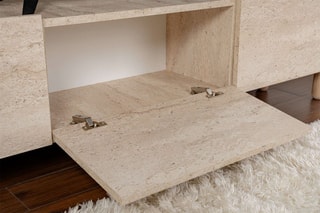 $Meuble TV 3 portes Alvin - Pieds en bois - 180 x 42 x 31,4 cm