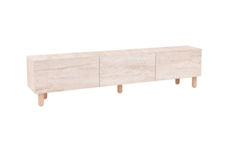 $Meuble TV 3 portes Alvin - Pieds en bois - 180 x 42 x 31,4 cm