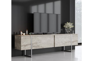 $ Meuble TV 2 abattants - Imitation marbre 