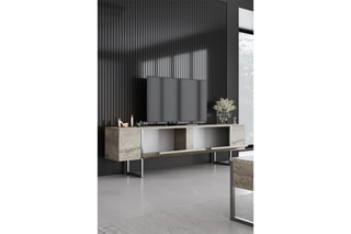 $ Meuble TV 2 abattants - Imitation marbre 