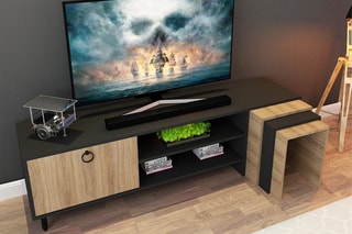 $Meuble TV Zigon - Imitation chêne et noir