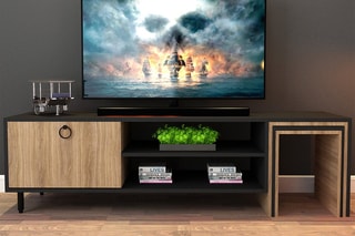 $Meuble TV Zigon - Imitation chêne et noir