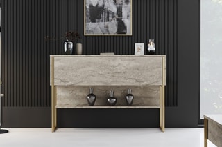 $Console Luxe 1 tiroir - Imitation travertin et doré
