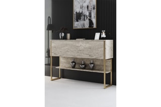 $Console Luxe 1 tiroir - Imitation travertin et doré