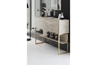 $Console Luxe 1 tiroir - Imitation travertin et doré