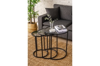 $3 tables gigognes en verre trempé Alya - 34 x 50 x 34/42 x 54 x 42/50 x 58 x 50 cm