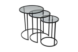 $3 tables gigognes en verre trempé Alya - 34 x 50 x 34/42 x 54 x 42/50 x 58 x 50 cm