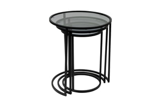$3 tables gigognes en verre trempé Alya - 34 x 50 x 34/42 x 54 x 42/50 x 58 x 50 cm