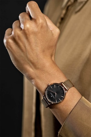 Montre à quartz en acier inoxydable plaqué ion or rose - Doré rose et noir - Frederic Graff