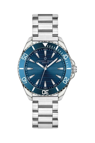 Montre à quartz en acier inoxydable plaqué ion argent - Argenté et bleu pétrole - Frederic Graff