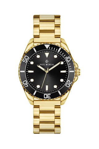 Montre à quartz en acier inoxydable plaqué ion or jaune - Doré et noir - Paul McNeal