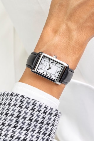 Montre à quartz en cuir - Noir et argenté - Frederic Graff